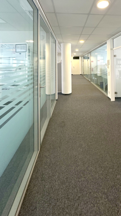 Glaswände unterstützen die Akustikoptimierung Büro Köln und schaffen helle, strukturierte Arbeitsbereiche im PREVOR-Büro – geplant von Atelier Fouquez.